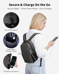 Mochila de lujo con cremallera antirrobo RFID para hombre y mujer, mochila de viaje ligera resistente al agua, soporte para llaves, 9 bolsillos - Product Image 5