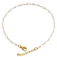 Bracelet ovale en acier inoxydable plaqué or, perles faites à la main, chaîne de perles, étanche, pour femmes, bijoux à la mode