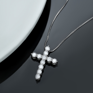 Collana da Donna con Ciondolo a Croce Religiosa in Argento Sterling 925, Moissanite VVS Grado <span class=keywords><strong>D</strong></span> da 3mm, Gioielli all'Ingrosso - Product Image 4