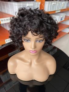 Perruque Courte Pixie Frisée et Volumineuse <span class=keywords><strong>Cheveux</strong></span> Humains Frisés pour Femmes, Perruque Bob Économique Bouclée Œuf avec <span class=keywords><strong>Frange</strong></span> pour Femmes Noires 1 Pièce - Product Image 2