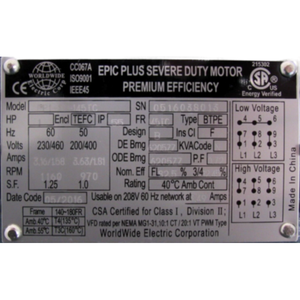 Moteur à usage intensif FP1-12-145TC 1HP 230/460V FP112145TC - Product Image 4