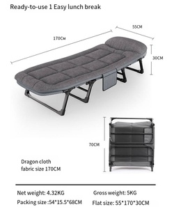 Lit pliant rembourré avec coussin moelleux - Lit pliable portable de 180 cm avec appui-tête confortable et cadre en acier robuste pour la maison - Product Image 6