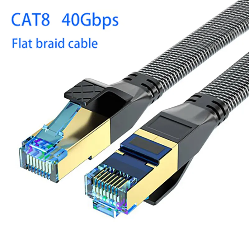 Super long patch cable 10m 20m 25m 30m cat8 SFTP braided flat Ethernet cable patch cord RJ45 Connector lan cable
