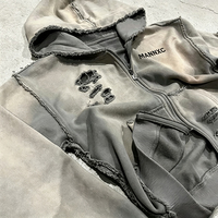 Sweat à capuche zippé surdimensionné pour homme, 100% coton épais, avec logo personnalisé imprimé en strass, effet délavé à l'acide, idéal pour l'hiver