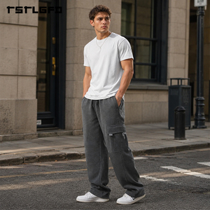 Pantalon de jogging cargo ample coupé-cousu en molleton épais 400 g/m², délavage vintage, style streetwear oversize, vente en gros - Product Image 1