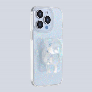 Résine époxy recyclée Ours de dessin animé brillant TPU PC Antichoc pour étui de téléphone Support de téléphone transparent pour iPhone 15 Pro Max - Product Image 4