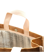 Sac fourre-tout en jute avec poignées en sangle de coton, isolé, imperméable, 20L, écologique, réutilisable, sac de courses, adapté aux aliments