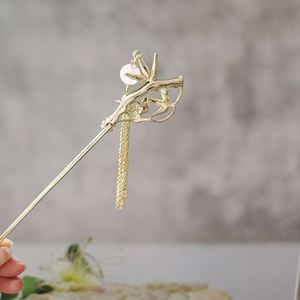 กิ๊บติดผมโบราณลายหยดน้ำมันพร้อมพู่ไม้ไผ่ สไตล์จีนโบราณ รูปทรงดาบ/ตะเกียบ - Product Image 5