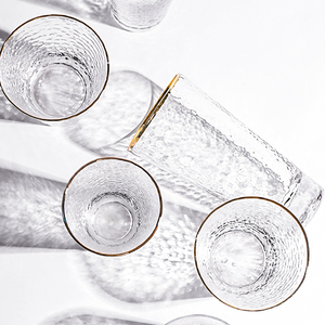 Hot Sale Transparent <strong>Glass</strong> <strong>Water</strong> Cup Hammer Pattern Creative Hand Drawn Highball <strong>Glass</strong> Juice <strong>Glasses</strong> with Gold Rim - Product Image 6