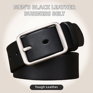 Cinturón de piel de vaca negra para hombre Estilo de negocios informal y formal de moda occidental con hebilla de cobre para jóvenes - Product Image 2