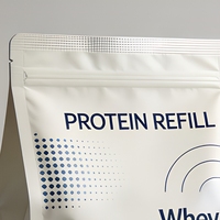 Sachet à soufflet autoportant en gros pour poudre de protéines de qualité alimentaire, idéal pour le supplément de whey saveur vanille, avec logo personnalisé pour le fitness