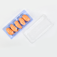 Plateau à sushi jetable en PET bleu rectangulaire écologique, emballages à sushi en plastique pour emporter avec couvercle anti-buée
