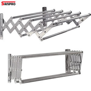 SANIPRO Séchoir à linge <span class=keywords><strong>mural</strong></span> en acier inoxydable pour salle de bain, séchoir rétractable pour suspendre les serviettes, gain de place - Product Image 1