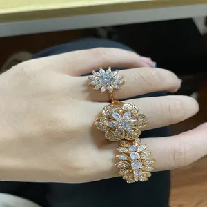 Vendita calda gioielli di moda di lusso anello di fiori di zircone colorato placcato oro 14k per donna