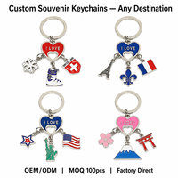 Porte-clés Souvenir Touristique Personnalisé en Métal avec Émail, Breloques Multiples, Motif Ballon de Voyage et Sites Touristiques, Impression UV, OEM