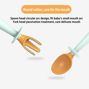 Dễ Dàng Để Làm Sạch Trẻ Mới Biết Đi Giai Đoạn Đầu Tiên Học Tập Trẻ Em Spoon Bé Ăn Công Cụ Cấp Thực Phẩm Silicone Spoon <span class=keywords><strong>Fork</strong></span> Set - Product Image 4