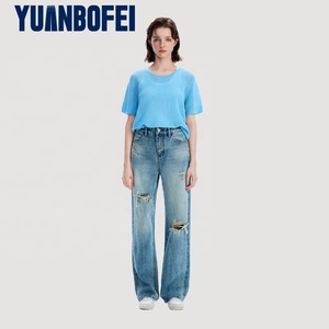 <span class=keywords><strong>Jean</strong></span> skinny à taille haute pour femme Yuanbofei, en denim <span class=keywords><strong>troué</strong></span>, écologique, décontracté, style Y2K, streetwear, délavé, pantalon droit - Product Image 1