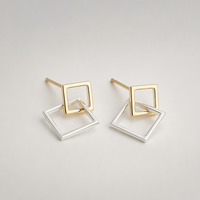 Boucles d'oreilles clous géométriques emboîtables carrées en argent sterling 925 pour femme, bijoux d'oreille creux bicolores