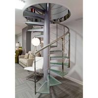 Escalier en colimaçon moderne en acier inoxydable sur mesure avec marches en verre trempé pour hôtel, villa, appartement - Durable et écologique