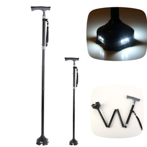 Bâton de marche télescopique Cleye en alliage d'aluminium, à quatre pointes, antidérapant, avec lumière, pliable, léger, pour personnes âgées, aide à la mobilité - Product Image 1