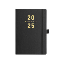 Organiseur scolaire A5 personnalisable avec reliure spirale, couverture rigide en cuir texturé et bande élastique, 352 pages