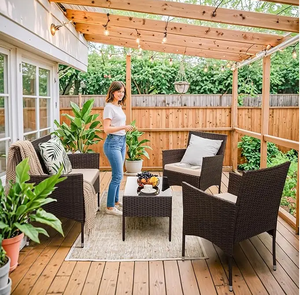 Factory Price 4 Pieces Patio Wicker Furniture Set Modern PE Rattan Sectional Sofa with <b>Coffee</b> <b>Table</b> for <b>Garden</b> Landscape Project - Product Image 1