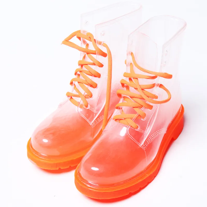 Ayakkabı bağı moda klasik yüksek ayak bileği özel yapılmış martin şeffaf şeffaf kadın erkek çocuklar plastik patik yağmur çizmeleri