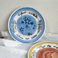 Assiette en céramique de 8 pouces style tarot vintage, motif floral soleil lune étoile, lettres françaises, pour mariage, maison, dessert, salade, décoration de table