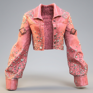 SEWARD SPORT Pink Studded PU Leather <b>Jacket</b> Women Washed Raw Edge Puff Sleeve Casual Streetwear Crop Polyester Wadding Filled - Product Image 3