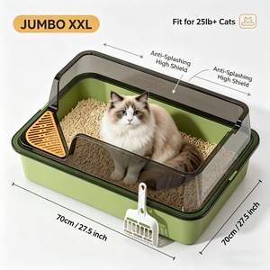 Bac à litière anti-éclaboussures XXL pour chat, avec clôture haute de 70 cm, dessus ouvert, facile à nettoyer, pour chats de grande taille - Product Image 1
