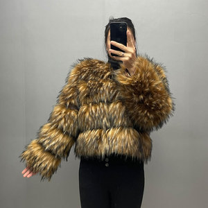 Veste d'hiver en fourrure pour femme, manteau à manches longues, col rond, de haute qualité, épais et chaud, Faux raton laveur, chien, renard, court, nouvelle collection - Product Image 2