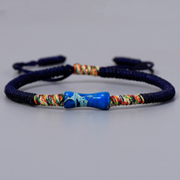 Bracelet ethnique unisexe tissé à la main de style tibétain, avec nœud Vajra, pierre impériale et motif bambou, pour le Festival du Bateau du Dragon, modèle international