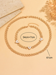 Set di 2 Collane <span class=keywords><strong>in</strong></span> Lega di <span class=keywords><strong>Ferro</strong></span> Stile INS, Catena per Orologio Dorata, Decorazione a Cuore Vintage con Smalto, Impermeabile - Product Image 5