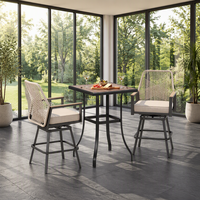 Ensemble de salle à manger d'extérieur 2 pièces en rotin tressé avec tabourets de bar pivotants et table de bistrot carrée haute pour jardin, terrasse et patio