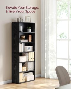 <span class=keywords><strong>OUHAN</strong></span> Bibliothèque, Bibliothèque ouverte à 6 niveaux avec rangement réglable, unité sol à plancher, Noir - Product Image 3