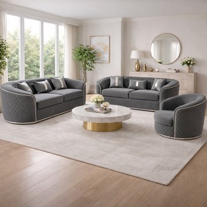 Modern Living Room <b>Sofa</b> Set with Custom Upholstery High Density Foam Cushioning Designed for Villa Home <b>Office</b> Hotel Interiors - Product Image 1