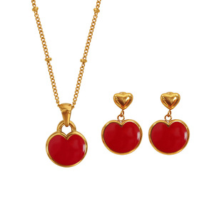Ensemble collier et boucles d'oreilles en alliage de zinc, bijoux pour femme, cadeau, rouge et noir, en forme de cœur, ensembles de bijoux tendance - Product Image 5