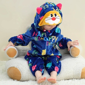 Tuta intera con cappuccio 3D Michley con stampa gatto blu, <span class=keywords><strong>costume</strong></span> animale unisex per neonati, pigiama con polsini elastici, tutina 0-36 mesi con coda - Product Image 1