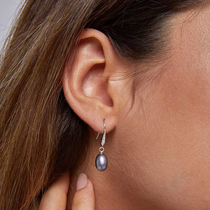 Orecchini Pendenti con Perle di Tahiti in Argento 925 Placcato Rodio, Perle Coltivate Ovali Grigie AAA, Gioielli Classici da Sposa per Donna - Product Image 5