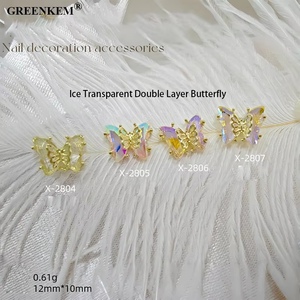 Décoration d'ongles 3D Aurora Crystal Ice Transparent Double Couche Papillon Or Strass d'ongles en métal coloré - Product Image 5
