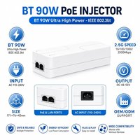 Injecteur PoE 2.5G Plug & Play 90W DC48V à Port Unique, Injecteur d'Alimentation Ethernet IEEE802.3bt pour Réseau Sans Fil de Bureau