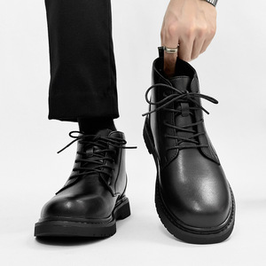 Botas de Cuero Genuino Minimalistas 2026 con Punta Redonda y Caña Alta, Botas de Tobillo Negras Formales de Negocios para Hombre - Product Image 3