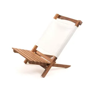 Outdoor Hardhouten Frame Katoenen Canvas Compacte 2-delige Geneste Strandstoel Comfortabele Rugleuning Met Schouderband