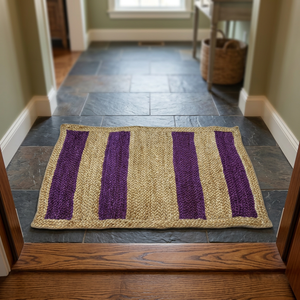 Tapis et carpettes en jute rayés faits main, écologiques et à prix abordable, violet beige, tissés, décoration intérieure, style simple, pour porte. - Product Image 3