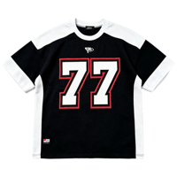 Kaos Jersey Oversize Warna Hitam Putih Berkualitas Tinggi Grosir Custom, Streetwear Bordir Garis Merah, Kaos Olahraga Longgar