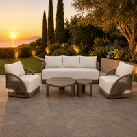 Ensemble de canapés de patio de luxe sur mesure, structure en aluminium antirouille, corde tressée, mobilier de salon d'extérieur pour hôtel et villa
