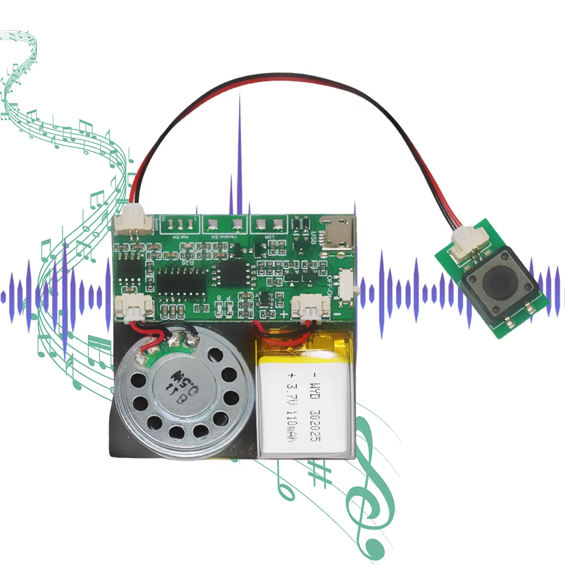 Factory direkt Press-taste Control Activated MP3 Music IC PCB Sound Module USB Downloadable Sound Module für Greeting Cards