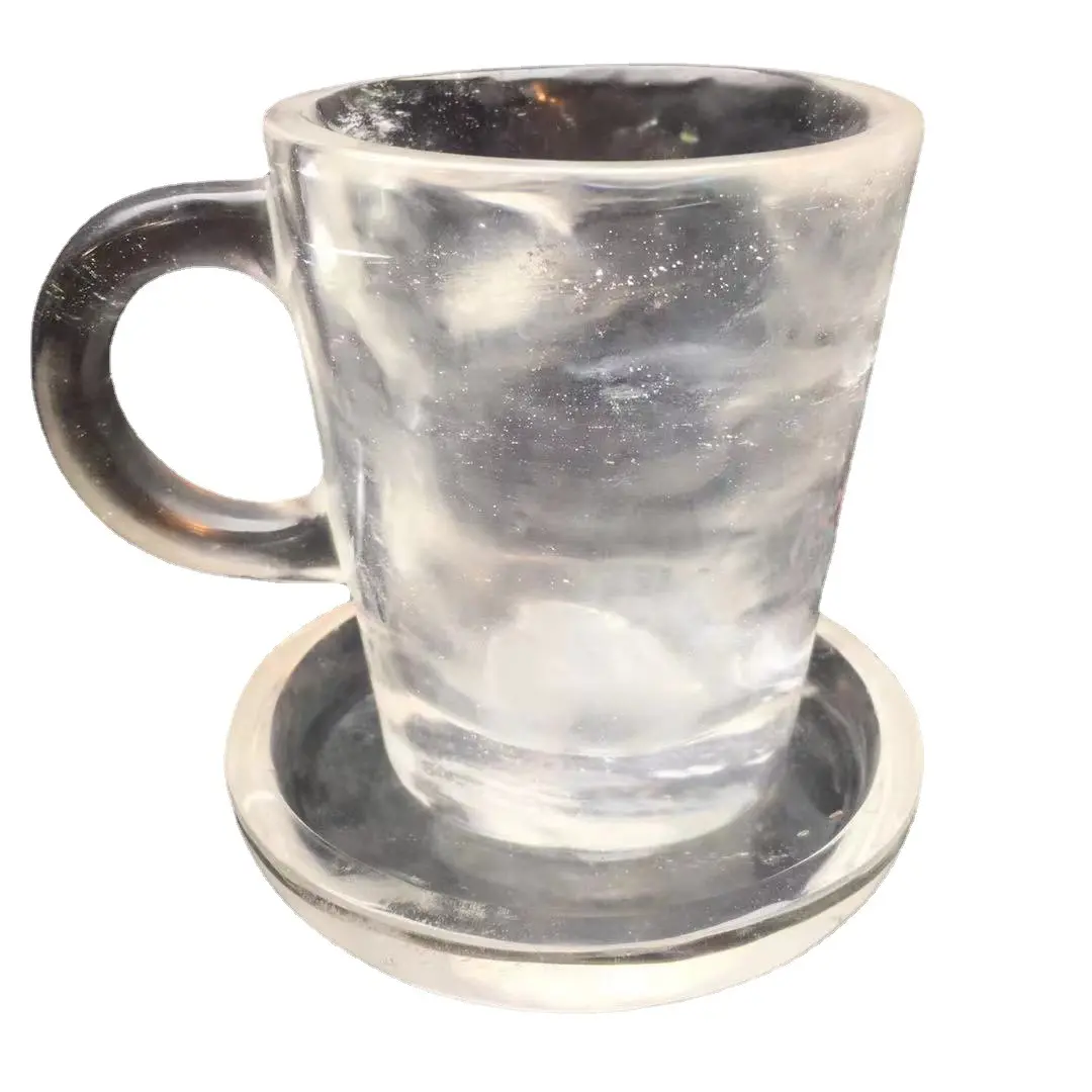 Crystal Cup Wholesale Natural Polished Crystal Plate Clear Quartz Cup with Coaster Stone Decorative Crystal