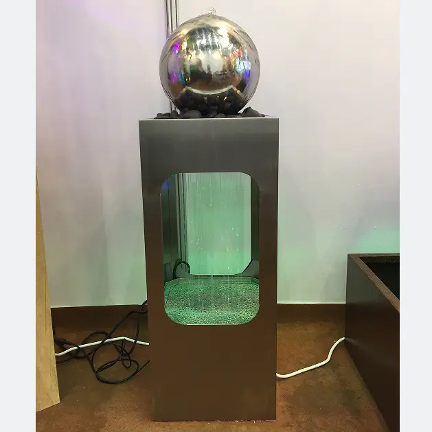 Garden ball water fountain stainless steel hollow sphere water fountain with led light ornament ball