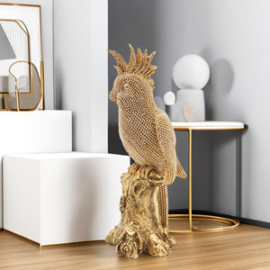 Sculpture en résine de perroquet cacatoua doré, texture perlée, figurine d'oiseau de luxe, décoration intérieure, salon, bureau, étagère, cadeau d'art en gros - Product Image 4